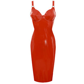 Atsuko Kudo Latex 50’s Cup Pencil Dress in Supatex Red
