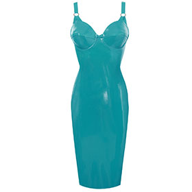 Atsuko Kudo Latex 50’s Cup Pencil Dress in Vibrant Turquoise