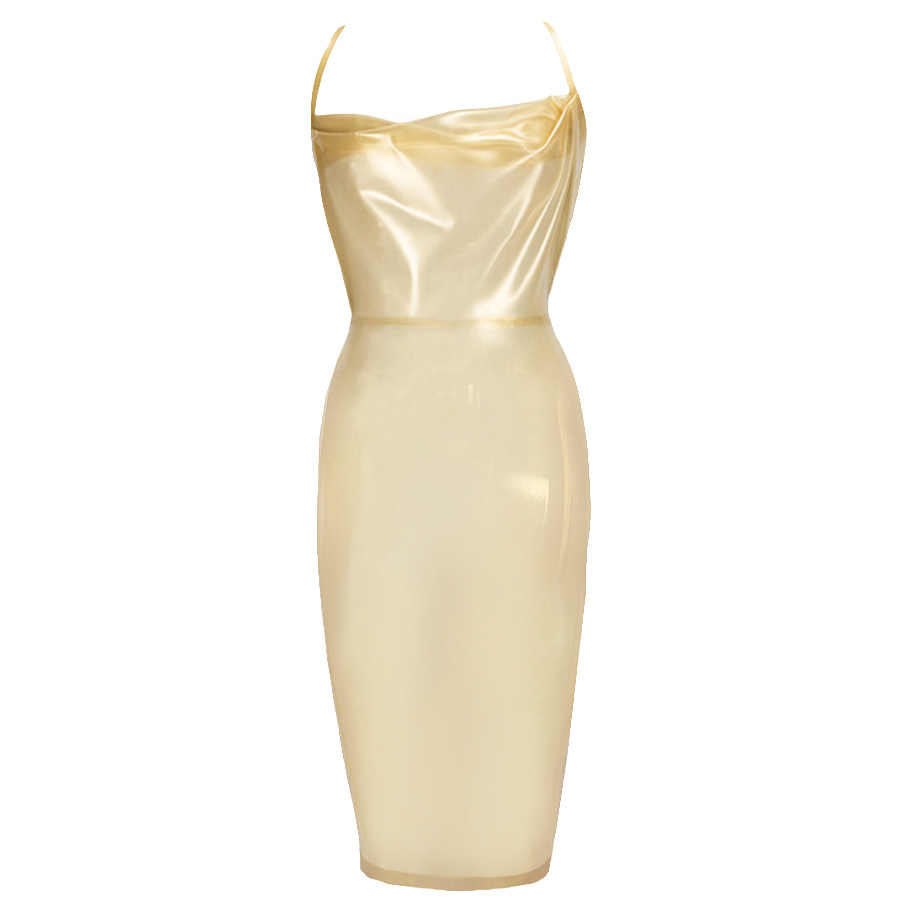 Atsuko Kudo Latex Bambi Pencil Dress in Sheer Gold