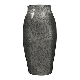 Atsuko Kudo Latex Crystal Pencil Skirt in Pearlsheen Silver Lace