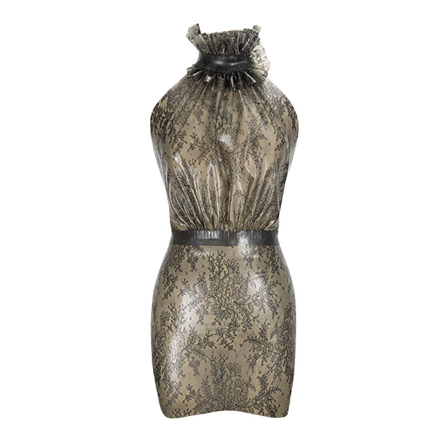 Atsuko Kudo Latex  in Semi-Transparent Cloud Grey Lace