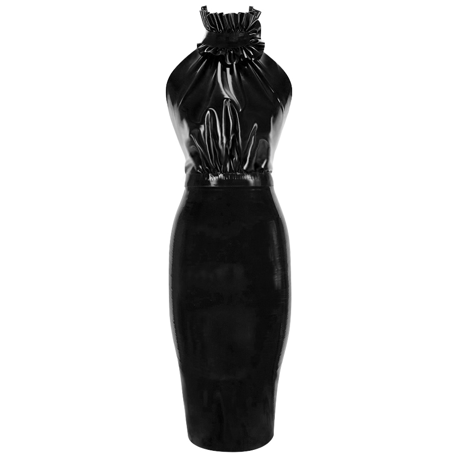 Atsuko Kudo Latex Drama Frill Pencil Dress in Black
