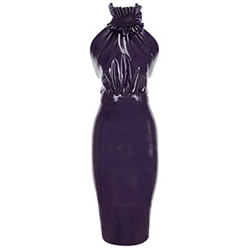 Atsuko Kudo Latex Drama Frill Pencil Dress in Supatex Purple