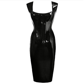 Atsuko Kudo Latex Eden Corset Pencil Dress in Supatex Black