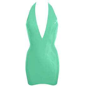 Atsuko Kudo Latex Encounter Open Back Mini Dress in Supatex Jade Green