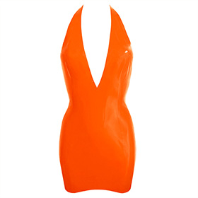 Atsuko Kudo Latex Encounter Open Back Mini Dress in Supatex Orange