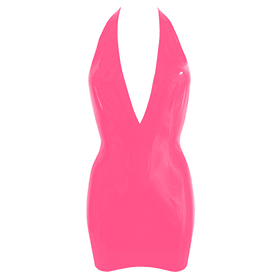 Atsuko Kudo Latex Encounter Open Back Mini Dress in Vibrant Bright Pink