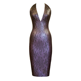 Atsuko Kudo Latex Encounter Open Back Pencil Dress in Pearlsheen Lilac Lace