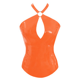 Atsuko Kudo Latex Encounter X Neck Top in supatex orange