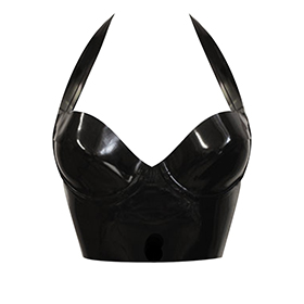 Atsuko Kudo Latex Halter Neck Candy Cup Crop Top in Supatex Black