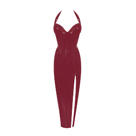 Atsuko Kudo Latex Halter Neck Candy Cup Evening Dress in Supatex Plum
