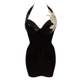 Atsuko Kudo Latex Halter Neck Candy Cup Mini Dress in Supatex Black