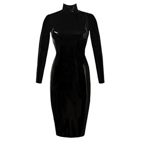 Atsuko Kudo Latex Joy Pencil Dress in supatex black and semi-trans natural lace
