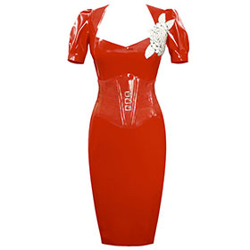 Atsuko Kudo Latex Juliet Corset Pencil Dress in Supatex Red