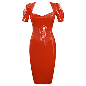 Atsuko Kudo Latex Juliet Corset Pencil Dress in Supatex Red