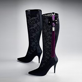 Atsuko Kudo Latex Handmade Italian Lace Boot in Black Nylon/Polyester