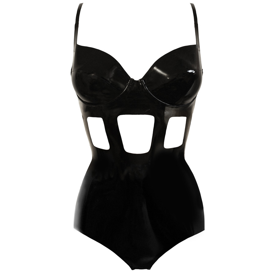 Atsuko Kudo Latex Lady P Soft Cup Half Cage Cutout Bodysuit in Black
