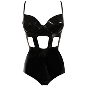 Atsuko Kudo Latex Lady P Soft Cup Half Cage Cutout Bodysuit in Black