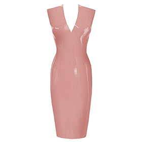 Atsuko Kudo Latex Sleeveless Linde Pencil Dress in Supatex Light Brown
