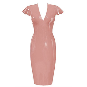 Atsuko Kudo Latex Linde Pencil Dress in Supatex Light Brown