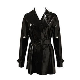 Atsuko Kudo Latex Mini Length Trench Coat in supatex black