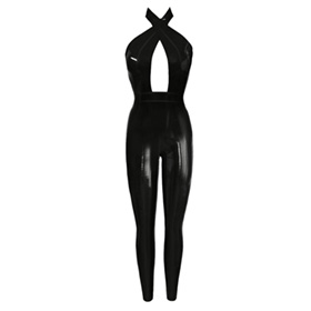 Atsuko Kudo Latex Obsession Twist Neck Catsuit in Supatex Black