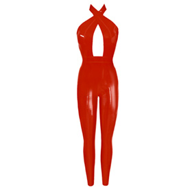 Atsuko Kudo Latex Obsession Twist Neck Catsuit in Supatex Red