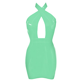 Atsuko Kudo Latex Obsession Twist Neck Mini Dress in supatex jade green