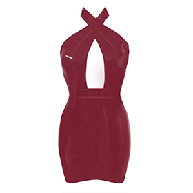 Atsuko Kudo Latex Obsession Twist Neck Mini Dress in supatex plum