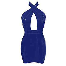 Atsuko Kudo Latex Obsession Twist Neck Mini Dress in supatex royal blue