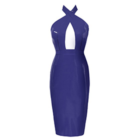 Atsuko Kudo Latex Obsession Twist Neck Pencil Dress in supatex royal blue