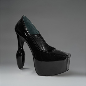 Atsuko Kudo Latex Handmade Italian Pumps in Black Patent Leather
