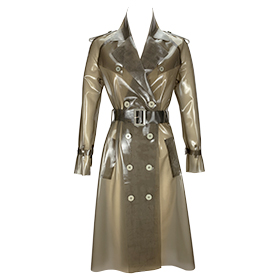 Atsuko Kudo Latex Restricted Calf Length Trench Coat in Supatex Semi-Transparent Cloud Grey