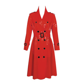 Atsuko Kudo Latex Restricted Calf Length Trench Coat in Supatex Red