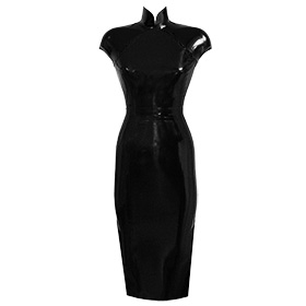 Atsuko Kudo Latex Restricted Cheongsam Dress w/ Belt in Black