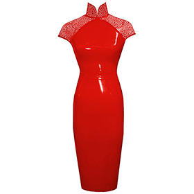 Atsuko Kudo Latex Restricted Cheongsam Dress w/ Belt in Supatex Red