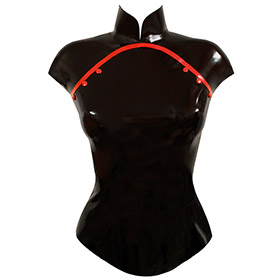 Atsuko Kudo Latex Restricted Cheongsam Top in Supatex Black