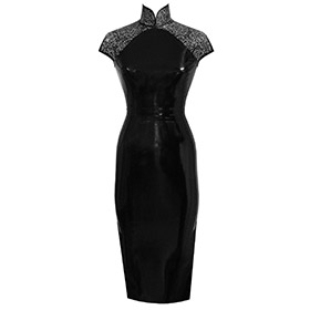 Atsuko Kudo Latex Restricted Cheongsam Dress w/ Belt in Supatex Black