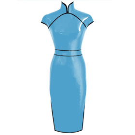 Atsuko Kudo Latex Restricted Cheongsam Dress w/ Belt in Supatex Light Blue