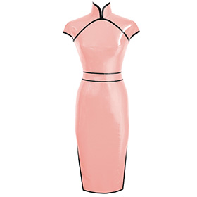 Atsuko Kudo Latex Restricted Cheongsam Dress w/ Belt in Supatex Pink