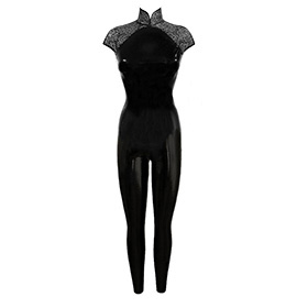 Atsuko Kudo Latex Restricted Cheongsam Catsuit in supatex black