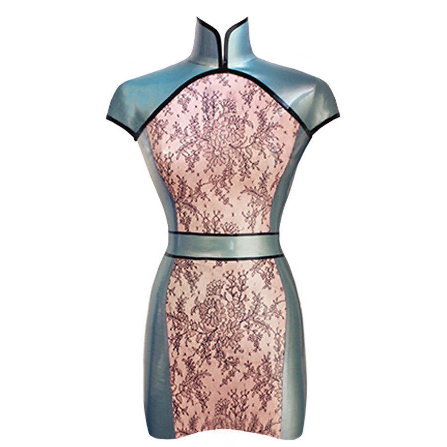 Atsuko Kudo Latex  in Pearlsheen Pale Blue / Supatex Semi-Transparent Pink Lace / Black