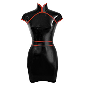 Atsuko Kudo Latex Restricted Cheongsam Mini Dress w/ Belt in Supatex Black