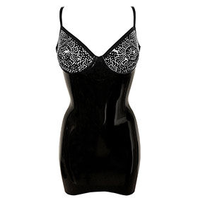 Atsuko Kudo Latex Restricted Flower Filigree Cup Mini Dress in Supatex Black