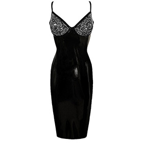 Atsuko Kudo Latex Restricted Flower Filigree Cup Pencil Dress in Supatex Black