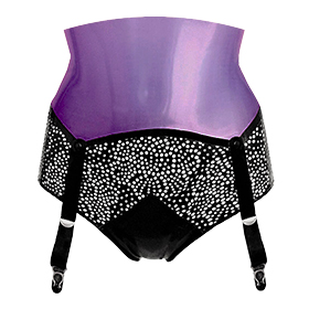 Atsuko Kudo Latex Restricted Super High Waist Panel Briefs in Semi-Trans Lilac and Supatex Black