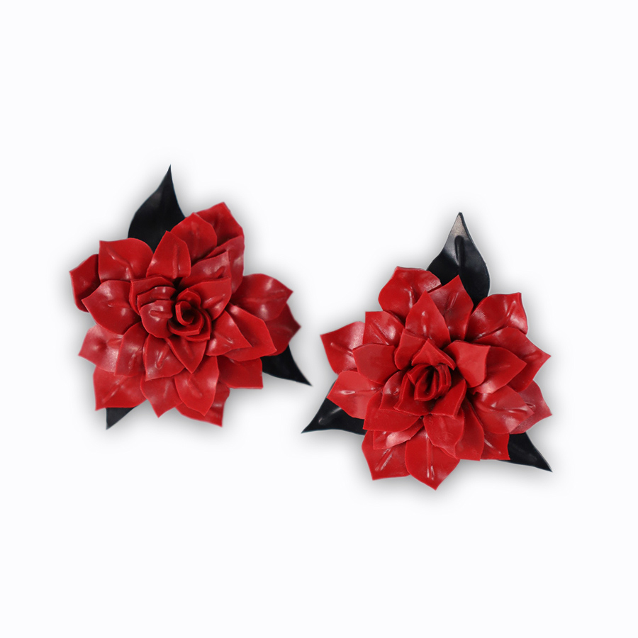 Atsuko Kudo Latex Restricted Rose Earrings in Black