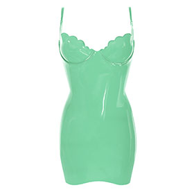 Atsuko Kudo Latex Restricted Scallop Cup Mini Dress in supatex jade green