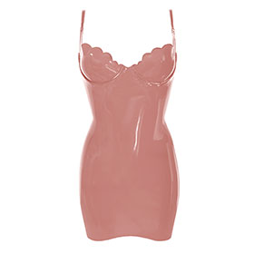 Atsuko Kudo Latex Restricted Scallop Cup Mini Dress in supatex light brown