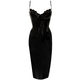 Atsuko Kudo Latex Restricted Scallop Cup Pencil Dress in Black